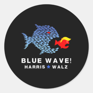 Blue Wave 2024 Funny Big Fish Eat Little Fish Trum Classic Round Sticker
