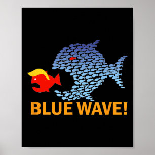 Blue Wave 2024 Funny Big Fish Eat Little Fish Trum Poster