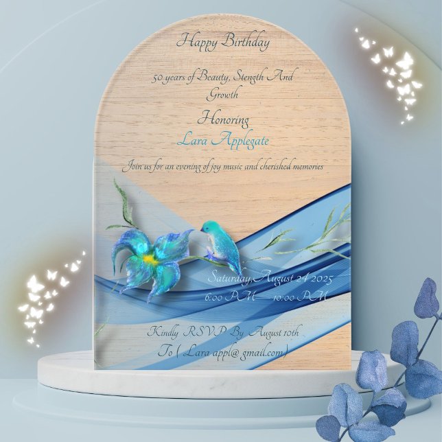  blue wave 50 Years Birthday acrylic invitation  (Creator Uploaded)