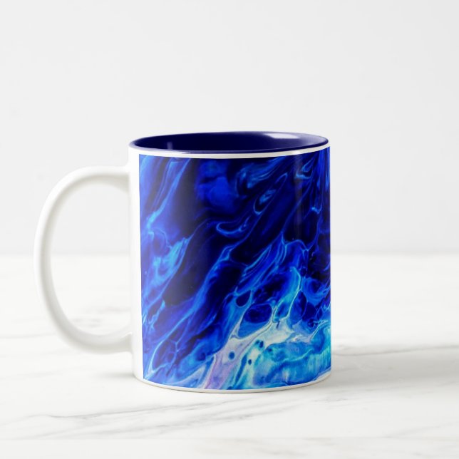 Blue Wave Abstract Art Two-Tone Coffee Mug (Left)