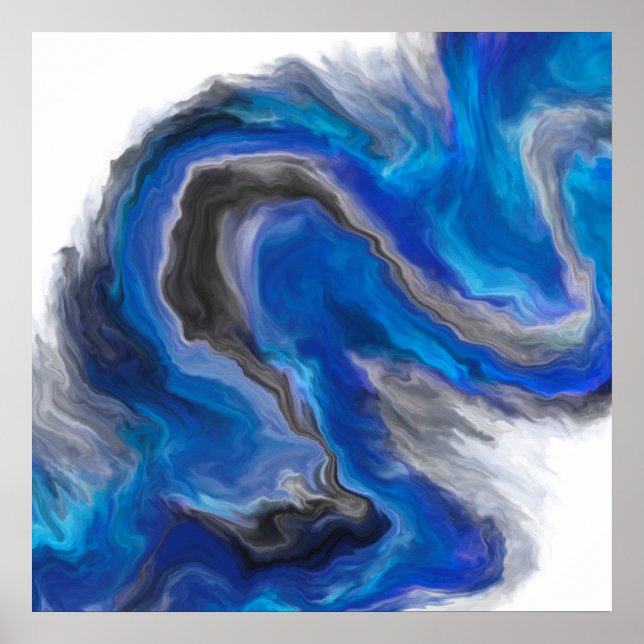 Blue Wave Abstract Digital Painting Poster (Front)