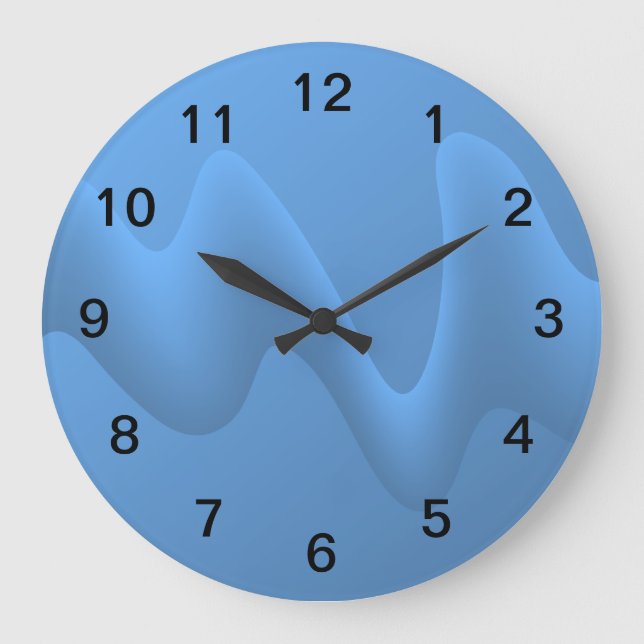Blue Wave Abstract Image Design. Large Clock (Front)
