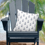 Blue Wave Anchor Navy/Wht ID836 Cushion<br><div class="desc">Classic nautical styling with a clean,  minimalist look anchor and rope illustration in navy blue on a white background. Perfect for yacht club,  boat,  beachside and summer patios. Search ID836 to see other to coordinate with this design.</div>