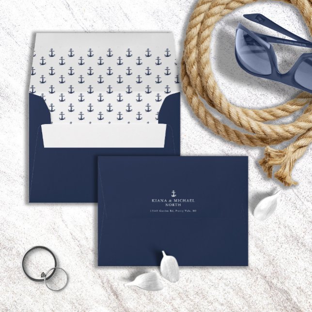 Blue Wave Anchor Pattern Wedding ID836 Envelope (Interior/Back In Situ)