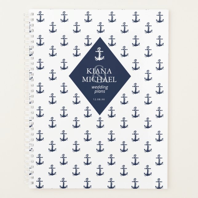 Blue Wave Anchor Pattern Wedding ID836 Planner (Front)