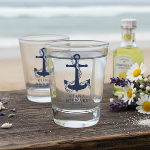 Blue Wave Anchor Wedding ID836 Shot Glass