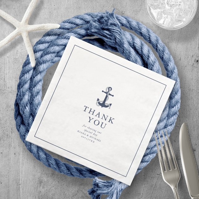 Blue Wave Anchor Wedding Thank You Navy/Wht ID836 Napkin (Creator Uploaded)