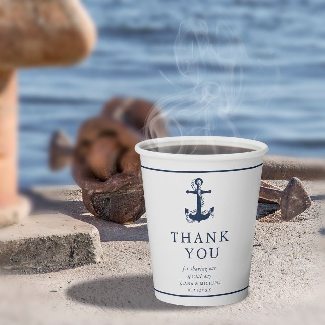 Blue Wave Anchor Wedding Thank You V2 ID836 Paper Cups (Creator Uploaded)