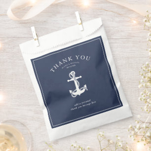 Blue Wave Anchor Wedding Thank You V3 Wt/Bl ID836 Favour Bags