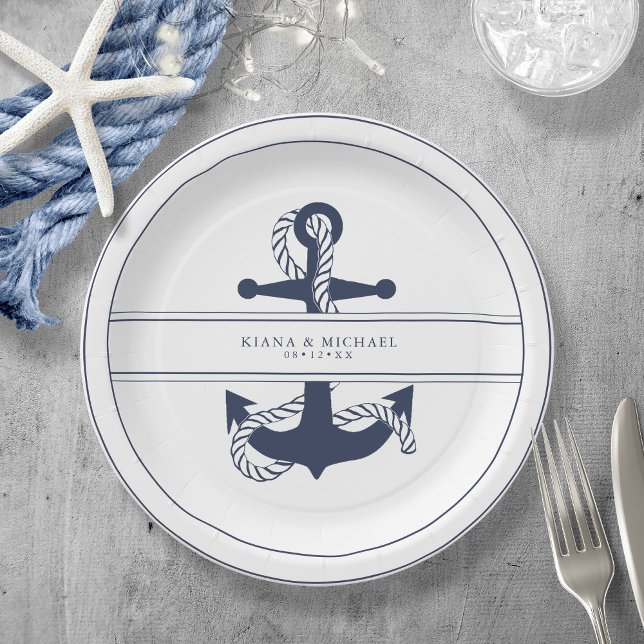 Blue Wave Anchor Wedding V2 Navy/Wht ID836 Paper Plate (Creator Uploaded)
