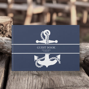 Blue Wave Anchor Wedding V2 Wht/Navy ID836 Guest Book