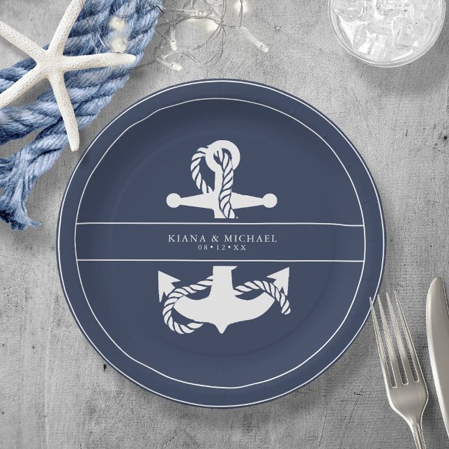 Blue Wave Anchor Wedding V2 Wht/Navy ID836 Paper Plate (Creator Uploaded)
