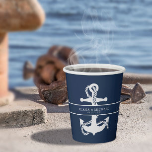 Blue Wave Anchor Wedding Wht/Navy ID836 Paper Cups
