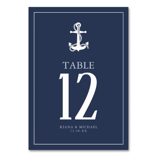 Blue Wave Anchor Wedding Wht/Navy ID836 Table Number (Front)