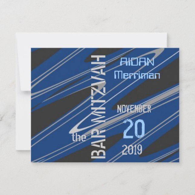 Blue wave Bar Mitzvah Invitation (Front)