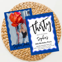 Blue Wave Curve Modern Script 30th Birthday Party