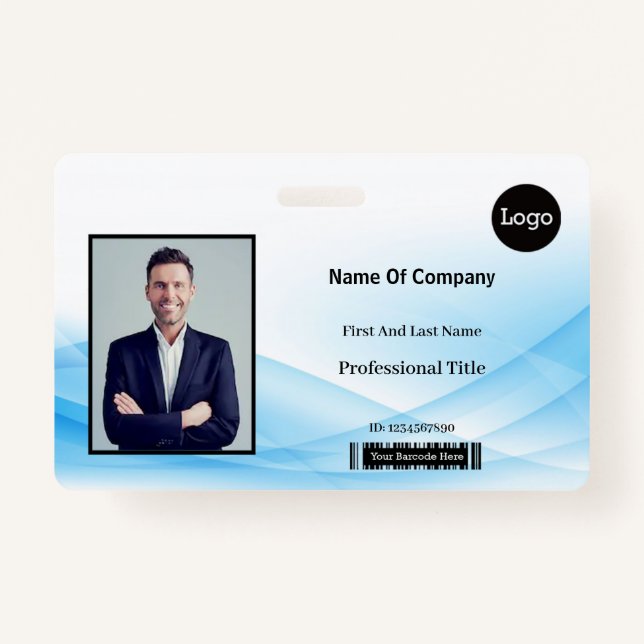 Blue Wave Design Photo Identification ID ID Badge (Front)