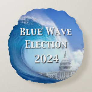 Blue Wave Election 2024 Round Cushion