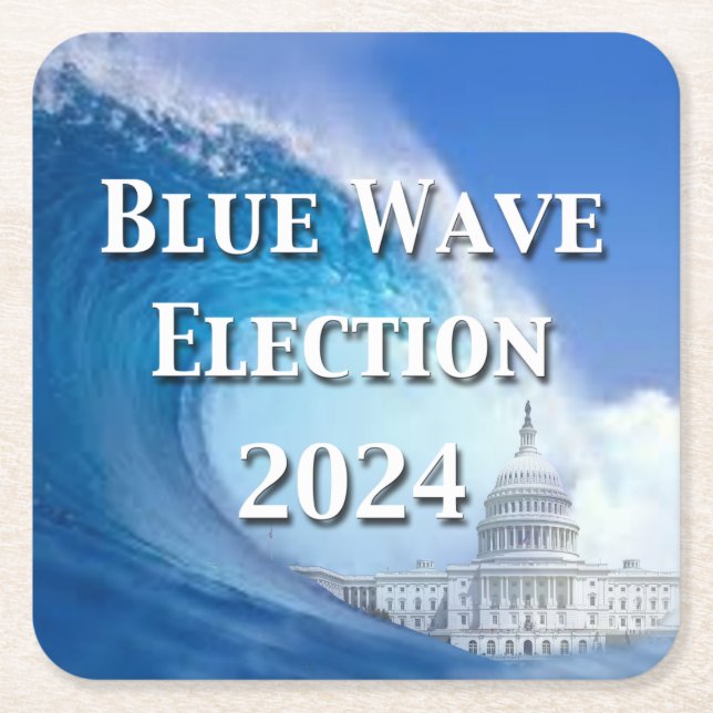 Blue Wave Election 2024 Square Paper Coaster (Front)