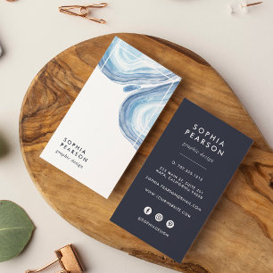 Blue Wave Geode Vertical Social Media Business Card