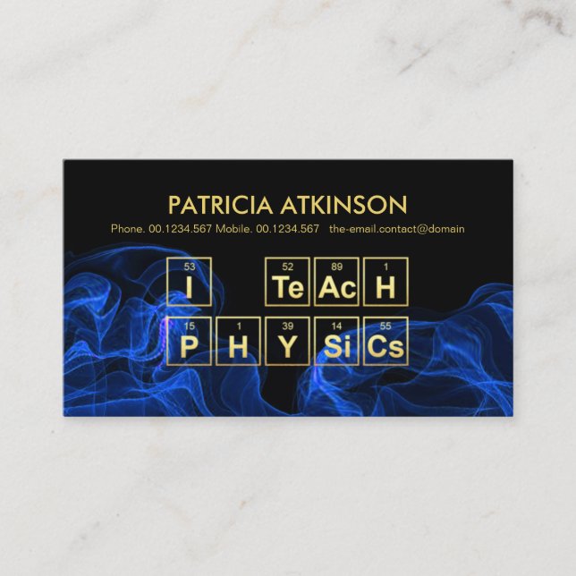 Blue Wave "I Teach Physics" Periodic Table Business Card (Front)