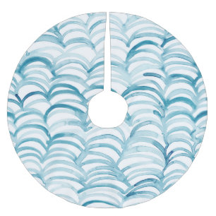 Blue Wave Japanese Style PatternIllustration Brushed Polyester Tree Skirt