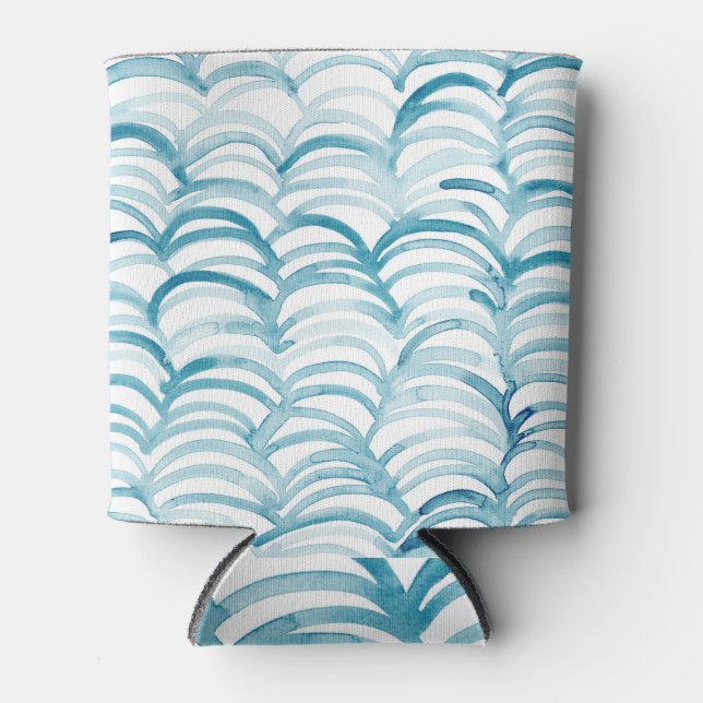 Blue Wave Japanese Style PatternIllustration Can Cooler (Front)