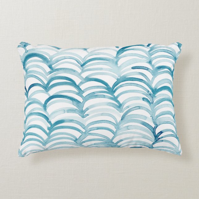Blue Wave Japanese Style PatternIllustration Decorative Cushion (Front)