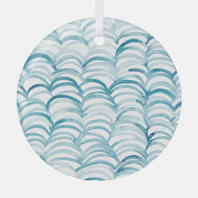 Blue Wave Japanese Style PatternIllustration Glass Tree Decoration (Front)