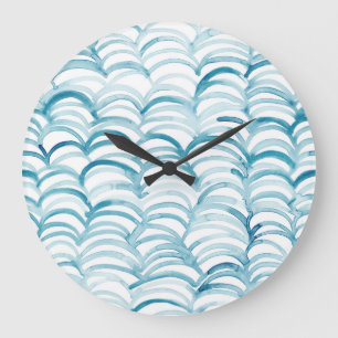 Blue Wave Japanese Style PatternIllustration Large Clock