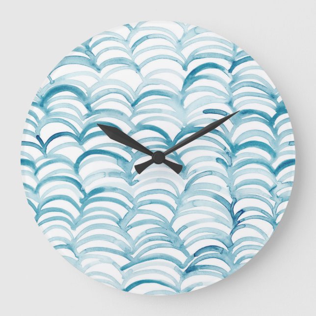 Blue Wave Japanese Style PatternIllustration Large Clock (Front)
