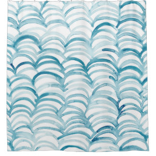 Blue Wave Japanese Style PatternIllustration Shower Curtain