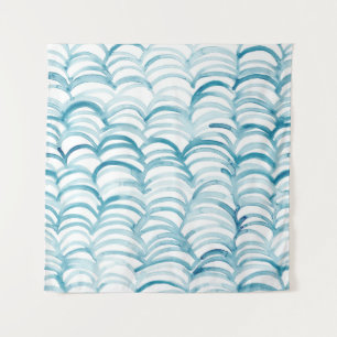Blue Wave Japanese Style PatternIllustration Tapestry