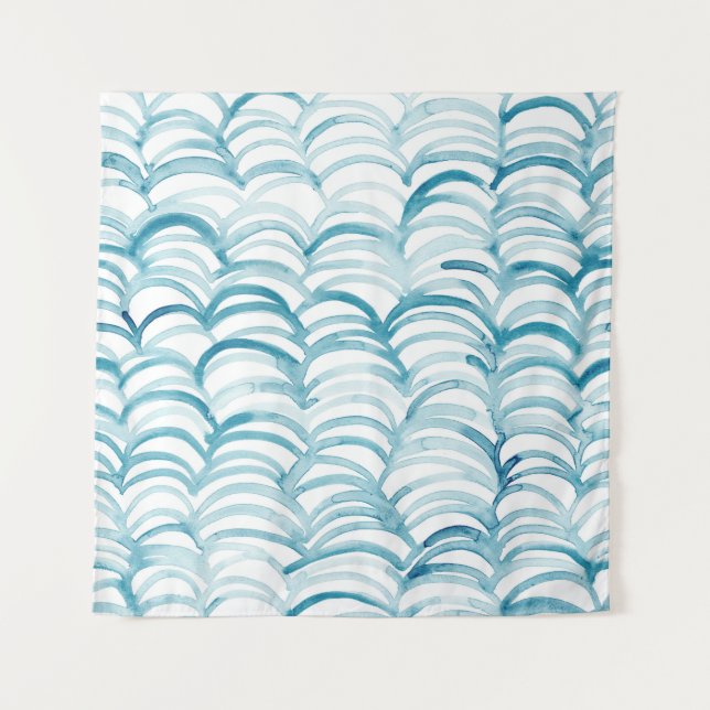 Blue Wave Japanese Style PatternIllustration Tapestry (Front)