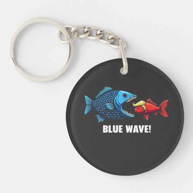 Blue Wave Kamala Harris Walz Fish Election  Key Ring (Front)