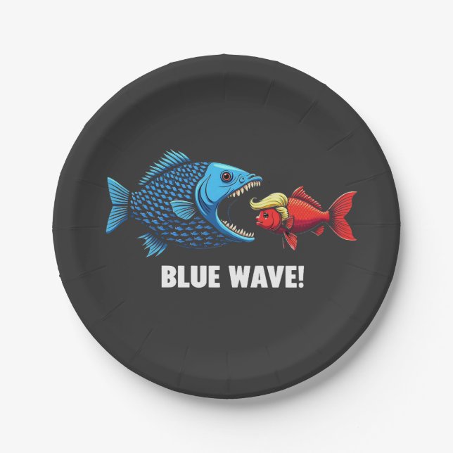 Blue Wave Kamala Harris Walz Fish Election  Paper Plate (Front)