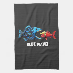 Blue Wave Kamala Harris Walz Fish Election Tea Towel