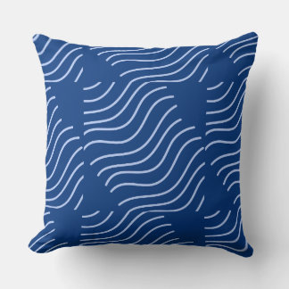 Blue Wave Lines Patterned Cushion