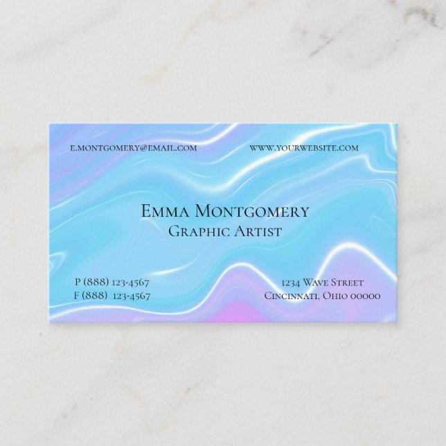 Blue Wave Marble Liquid Art Business Card (Front)