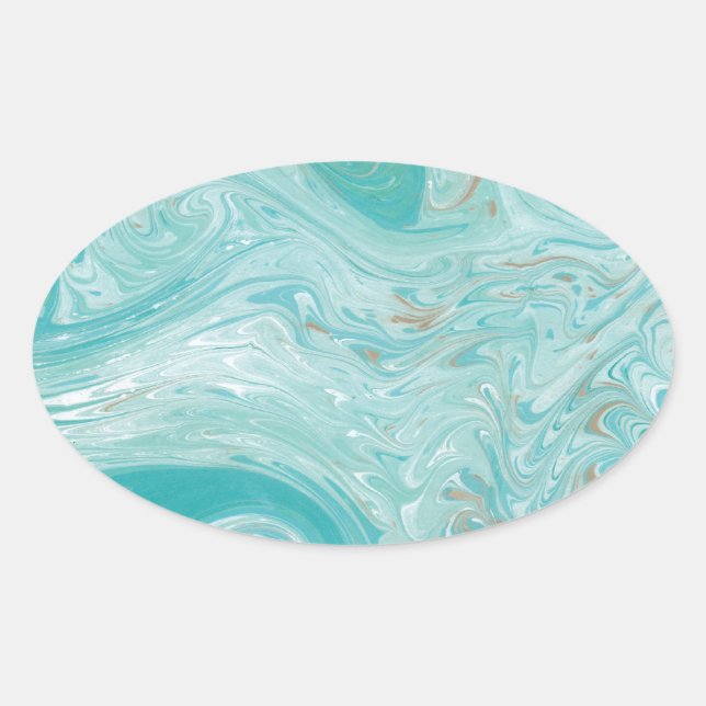 Blue Wave Marble Oval Sticker (Front)