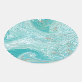 Blue Wave Marble Oval Sticker