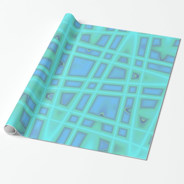 Blue Wave Modern Geometric Abstract Pattern Wrapping Paper (Unrolled)