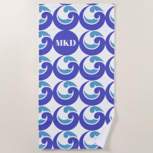 Blue Wave Monogram Beach Towel