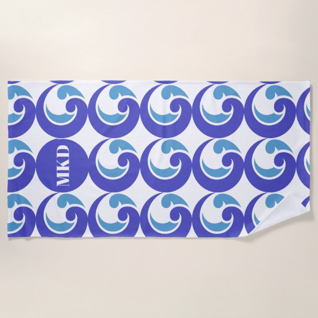 Blue Wave Monogram Beach Towel (Front)