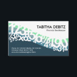 Blue Wave Numbers Bookkeeper Business Card<br><div class="desc">A great negative space design using numbers and math symbols in blue layers that blend in against an upper white layer. Your prestigious name and job title are over at the top with the contact details at the base of the card. Overleaf, in a white cover, at the top is...</div>