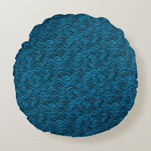 Blue wave pattern round cushion (Front)