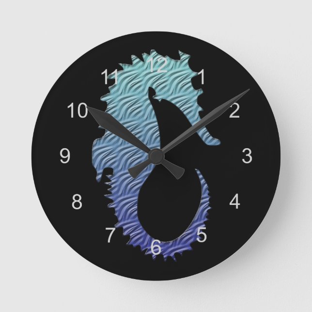 Blue Wave Seahorse Round Clock (Front)