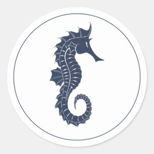 Blue Wave Seahorse V2 Navy/Wht ID836 Classic Round Sticker
