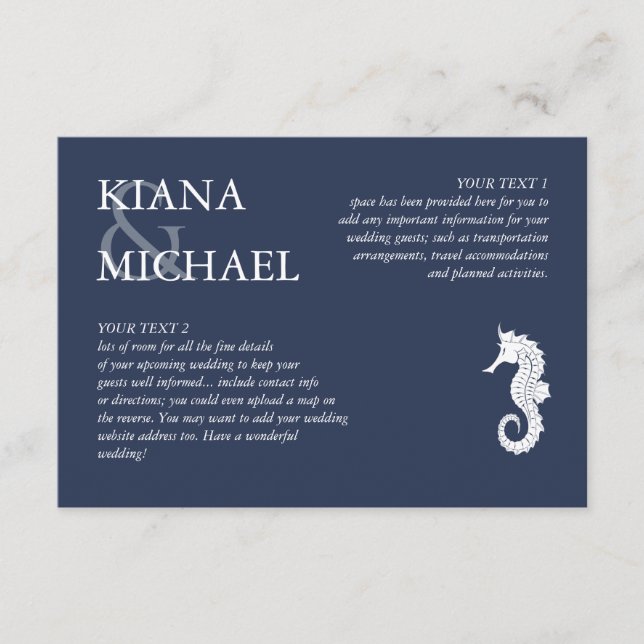 Blue Wave Seahorse Wedding Details V2 ID836 Enclosure Card (Front)