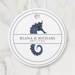 Blue Wave Seahorse Wedding Navy/Wht ID836 Favour Tags